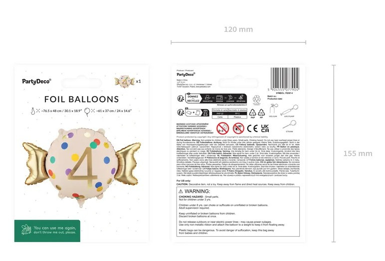 Balon foliowy Cukierek "4" 61x37cm FB387-4 PartyDeco